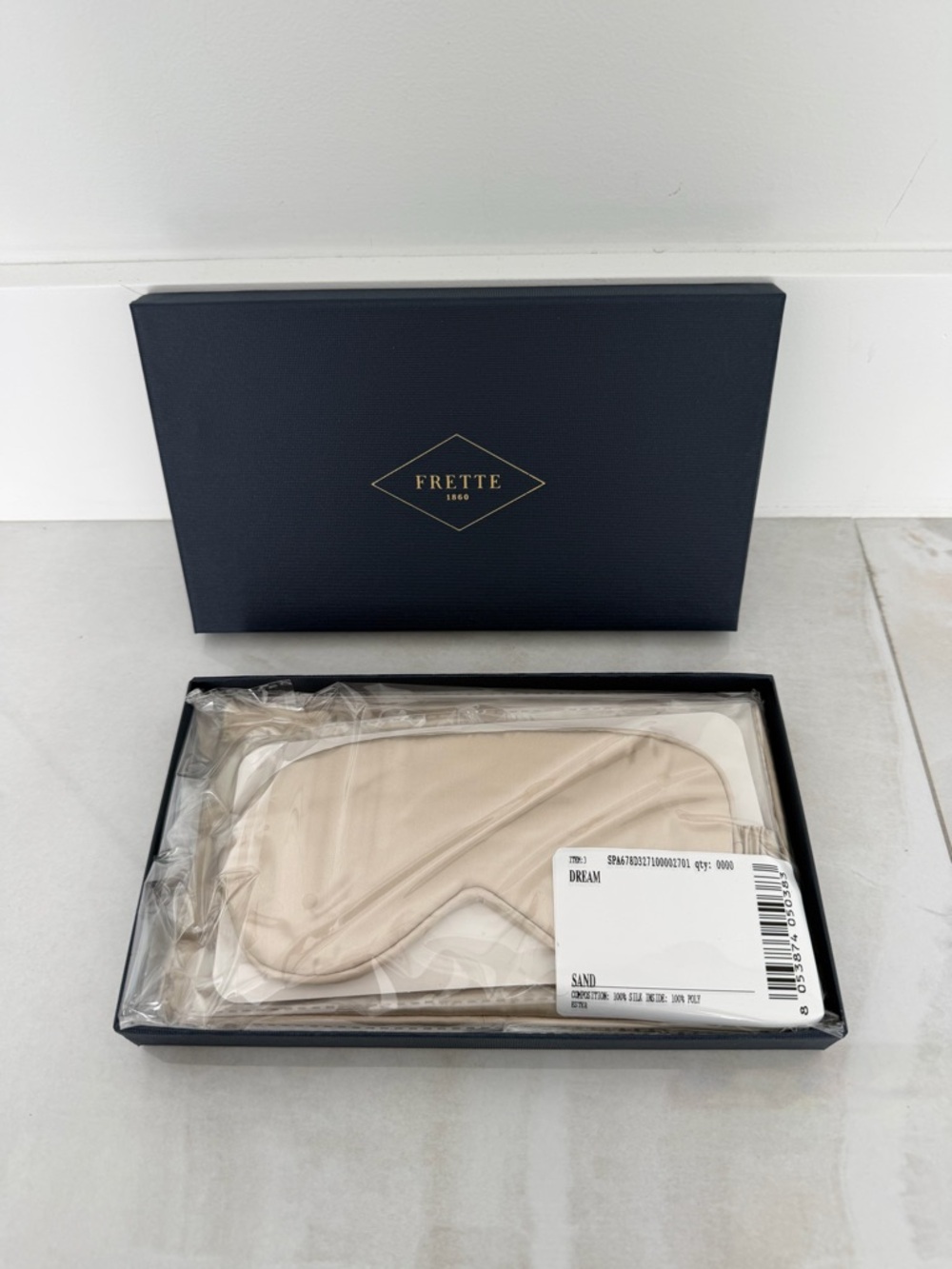 NWT Frette Dream Eye Mask & Padded Pouch Set Pure Silk w Logo Gift Box & Ribbon